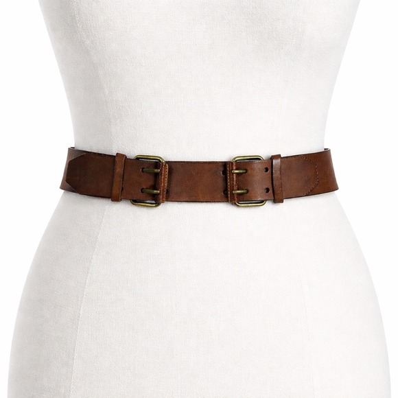 LOFT Accessories - Ann Taylor LOFT Brown Genuine Leather Double Buckle Wide Waist Belt Y2K Classic